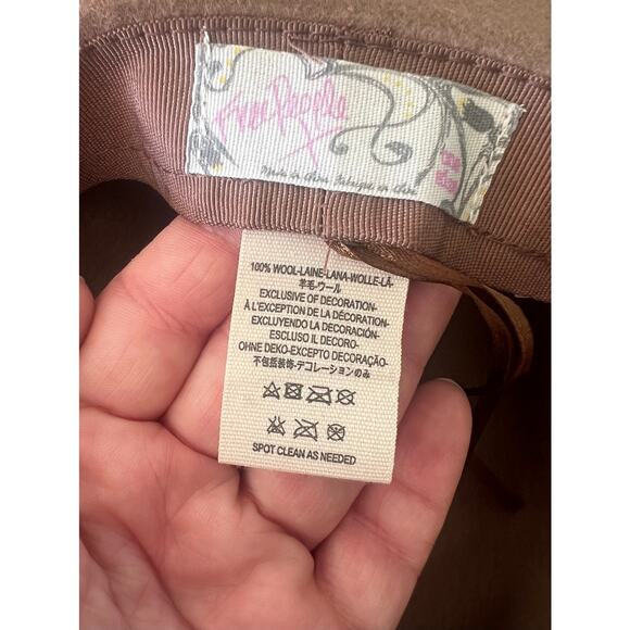 Free People 100% Wool Wide Brim Fedora Rancher Hat Tan Brown EUC - Picture 8 of 8